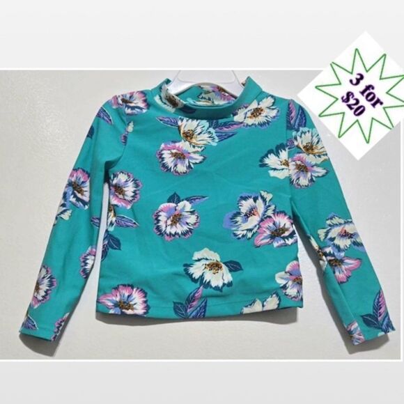 Carters Swim Rashguard Girls 3T Toddler Cropped Tropical Green Floral Top - Picture 1 of 10